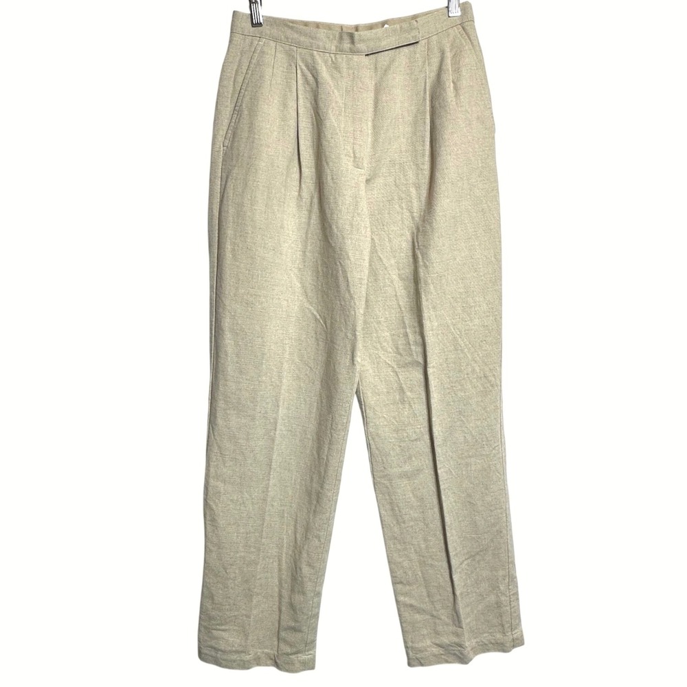 Liz Claiborne Kylie Trousers Women 8 Beige Linen Cotton Pleated Straight Leg